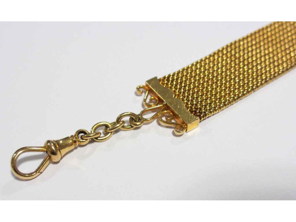 Appraisal: An ct gold mesh link watch fob with scroll terminals