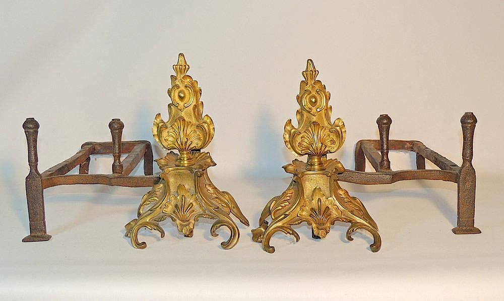 Appraisal: Antique French Baroque Brass Andirons tall x wide Condition Condition