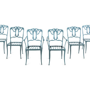 Appraisal: A Group of Painted Iron Garden Furniture comprising a set