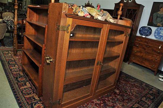 Appraisal: BOOKCASE Oak bookcase with gallery carved and fluted columns and