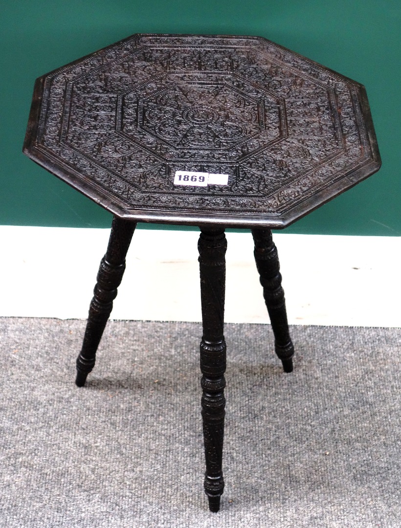 Appraisal: An th century Anglo-Indian profusely carved octagonal occasional table on