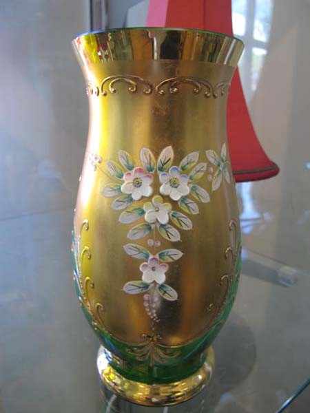 Appraisal: GREEN GLASS GILDED AND ENAMELLED VASE