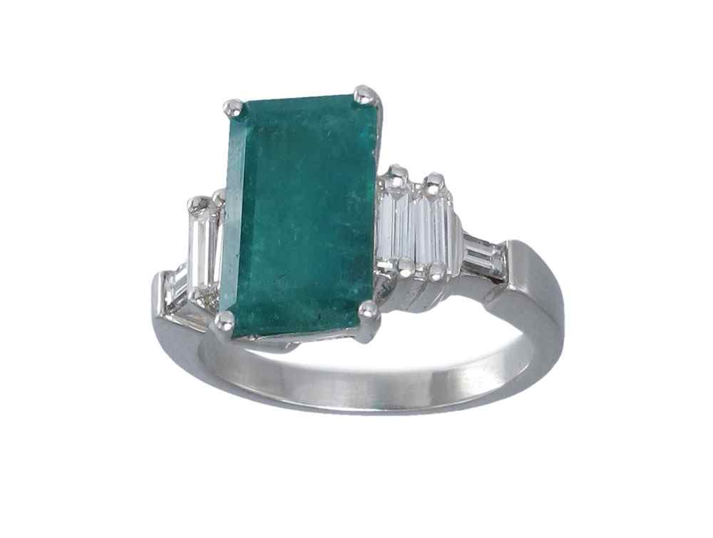 Appraisal: CT EMERALD RING WITH DIAMONDS K white gold ring centers