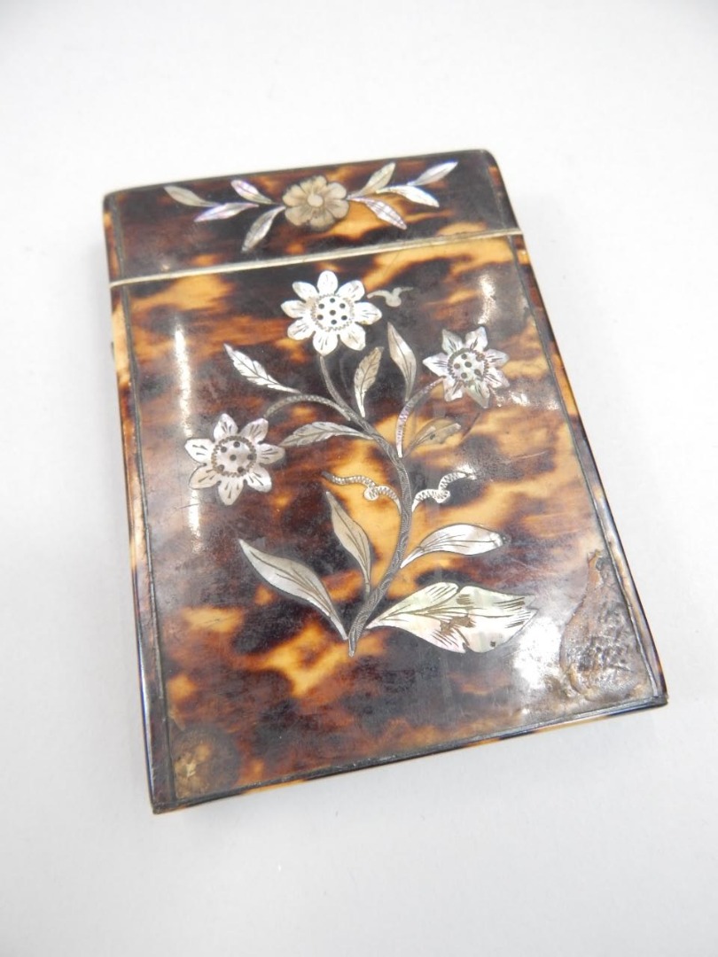 Appraisal: A thC tortoiseshell and mother of pearl card case of