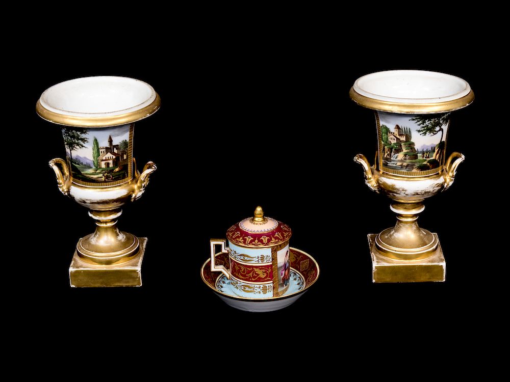 Appraisal: A Vienna Porcelain Covered Cup and Saucer and a Pair