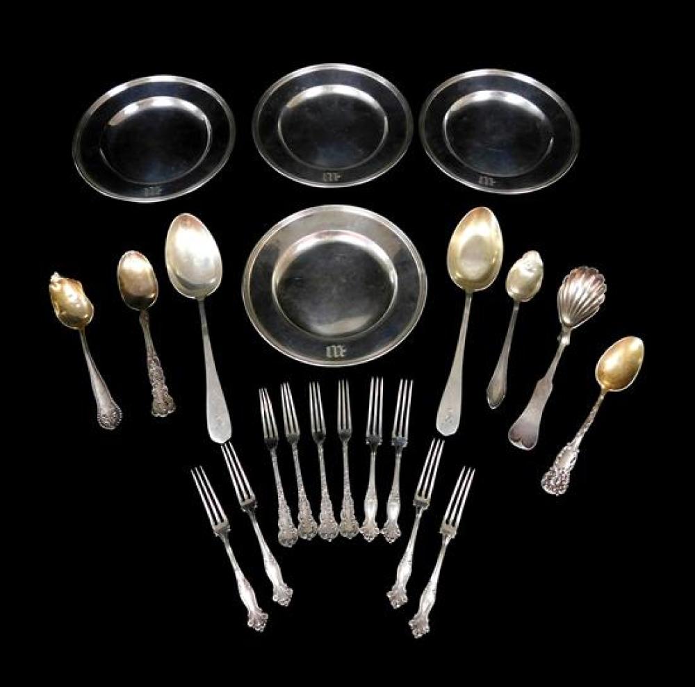 Appraisal: STERLING American sterling serving and flatware twenty-one pieces by makers