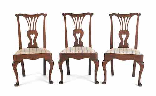 Appraisal: Set of three Queen Anne walnut dining chairs ca