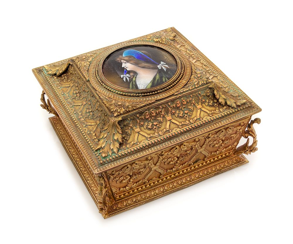 Appraisal: A Limoges Enameled Medallion in a French Gilt Metal Table