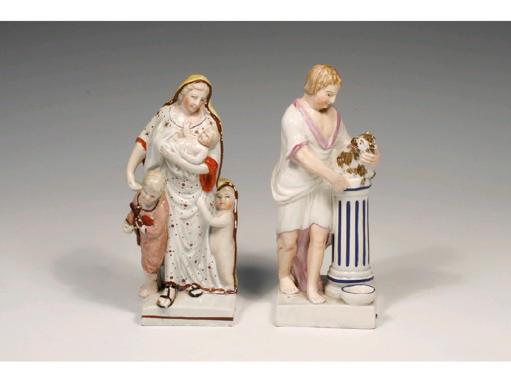 Appraisal: A STAFFORDSHIRE POTTERY SQUARE BASE FIGURE OF CHARITY circa modelled