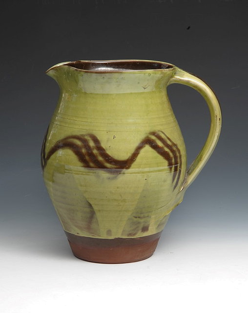 Appraisal: David Leach British - Jugwave design on green glazeimpressed potter's