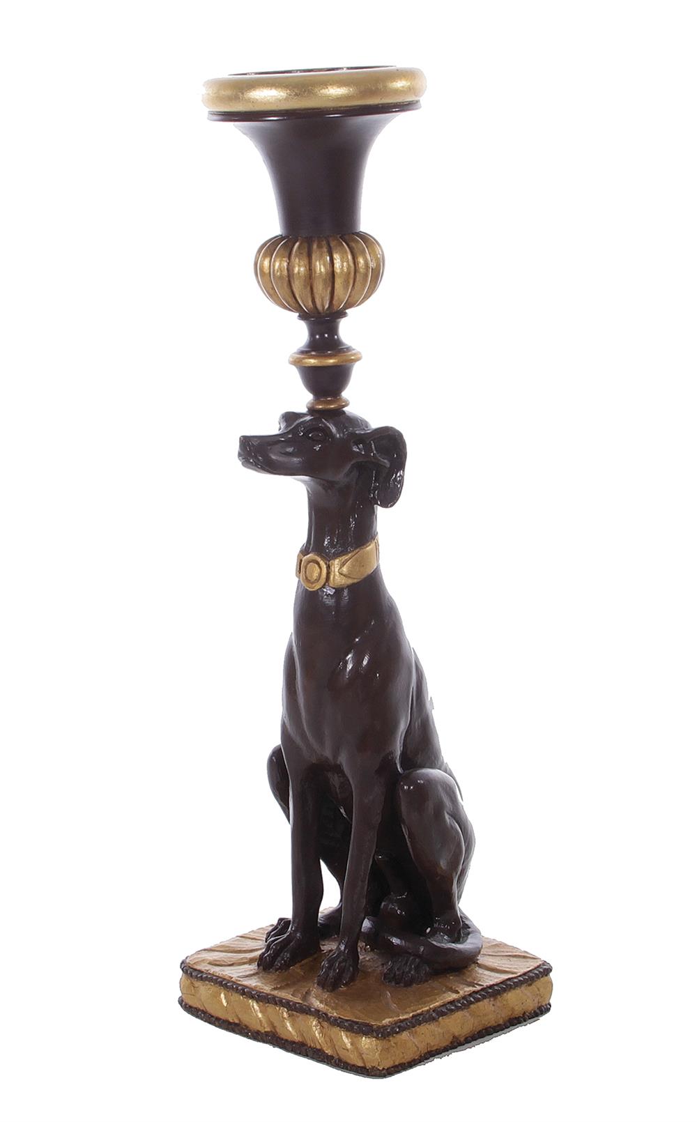 Appraisal: Continental parcel-gilt carved wood whippet seated on cushion supporting urn