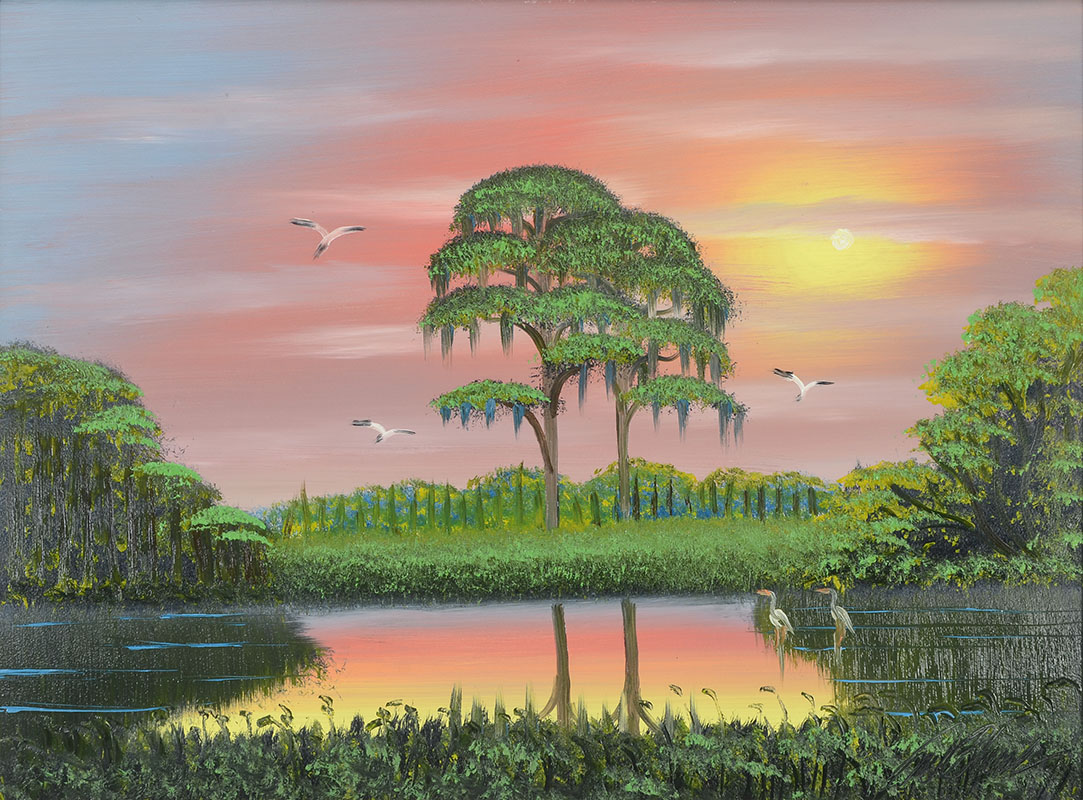 Appraisal: BLACK Al American th Century Florida Highwaymen backwaters scene with