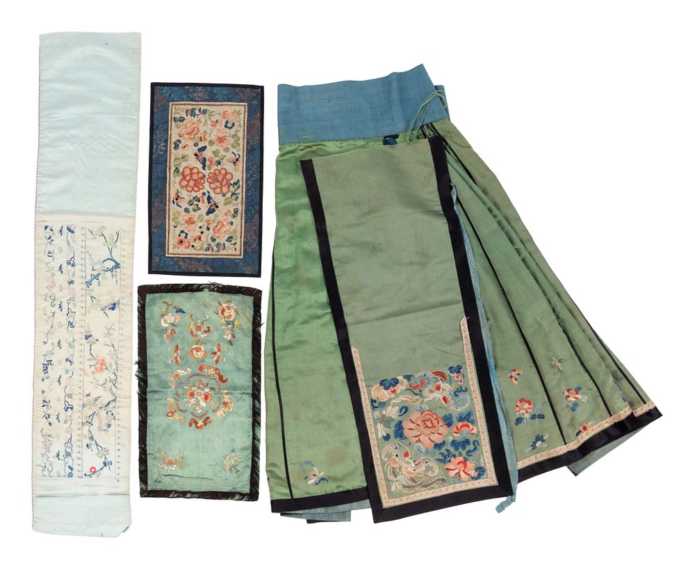 Appraisal: Four Chinese Embroidered Silk Articles Four Chinese Embroidered Silk Articles