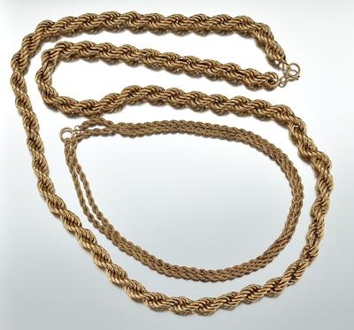 Appraisal: Two k Gold Rope Twist Chains Containing a thick hollow