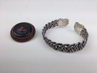 Appraisal: Unmarked Navajo silver woven form bangle bracelet inscribed G B