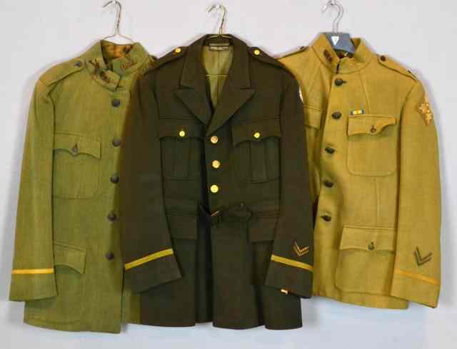 Appraisal: Military Uniform Jackets WWI WWIIThree woolen military jackets from both