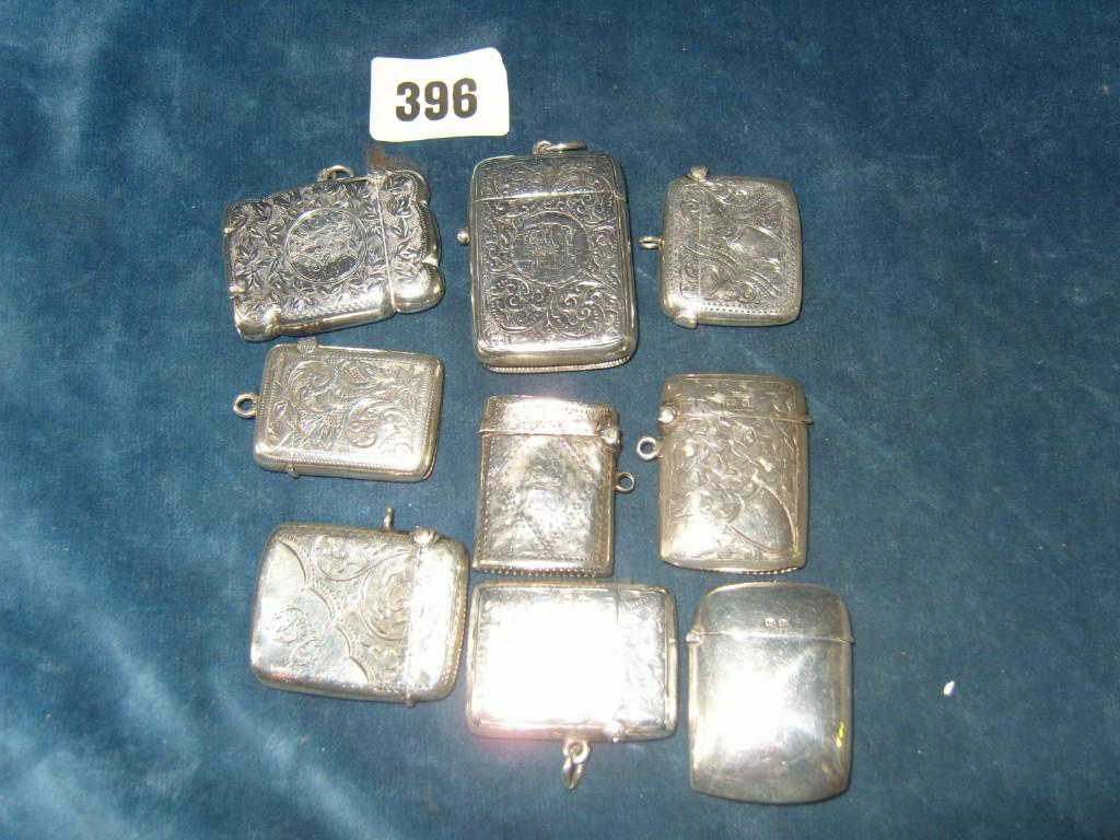 Appraisal: A collection of nine silver vesta cases mostly with engraved