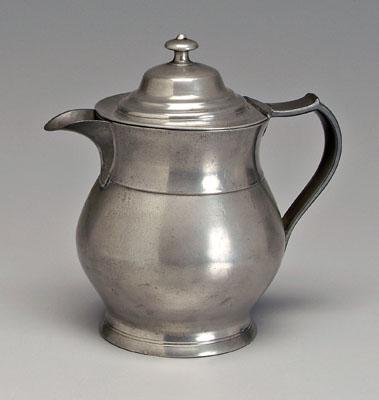 Appraisal: New York pewter teapot bulbous form with curved spout marks