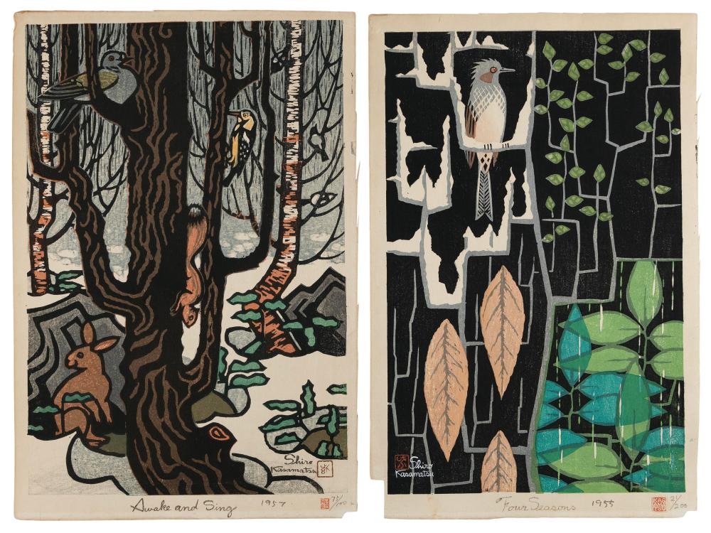 Appraisal: SHIRO KASAMATSU JAPAN - TWO NATURE SCENES WOODBLOCK PRINTS OBAN