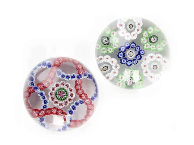 Appraisal: Two Baccarat millefiori paperweights circa One with central pink and