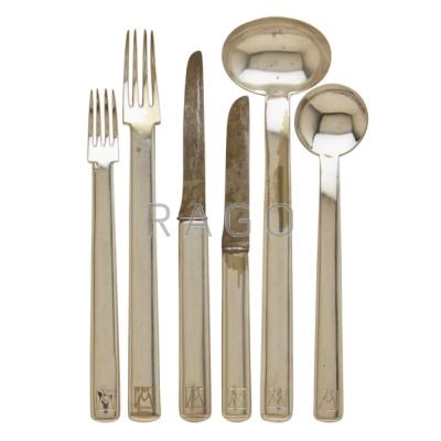 Appraisal: JOSEF HOFFMANN - WIENER WERKSTATTE Six-piece alpaca silver flatware set