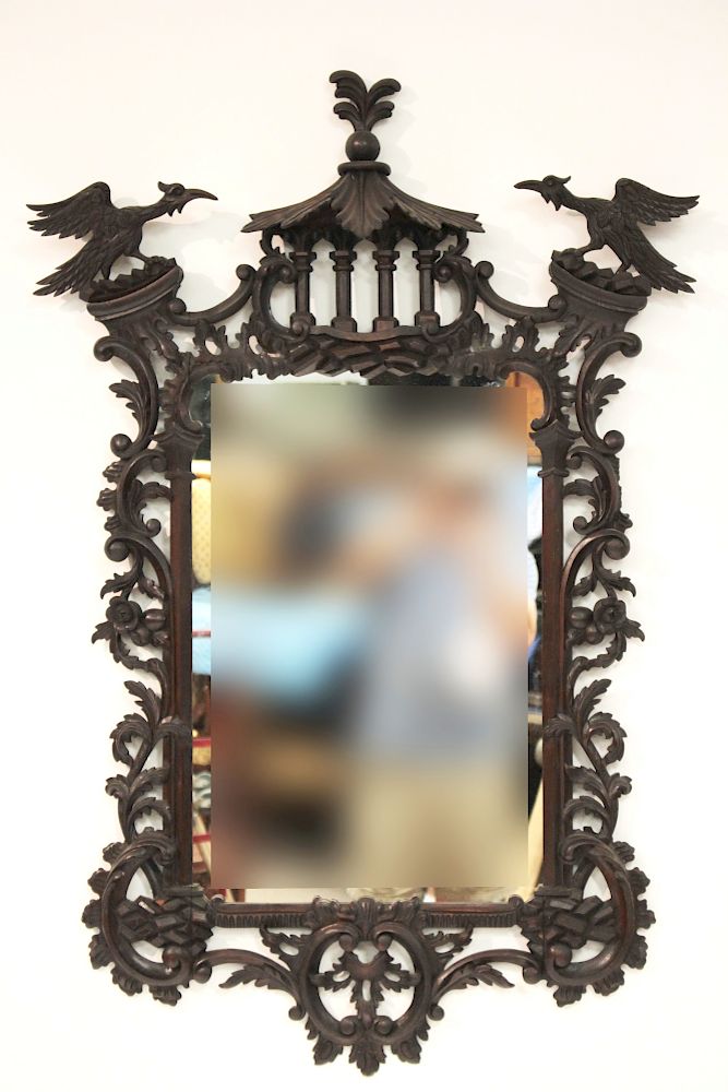 Appraisal: George II Style Chinese Chippendale Carved Mirror Decorated with ho-ho