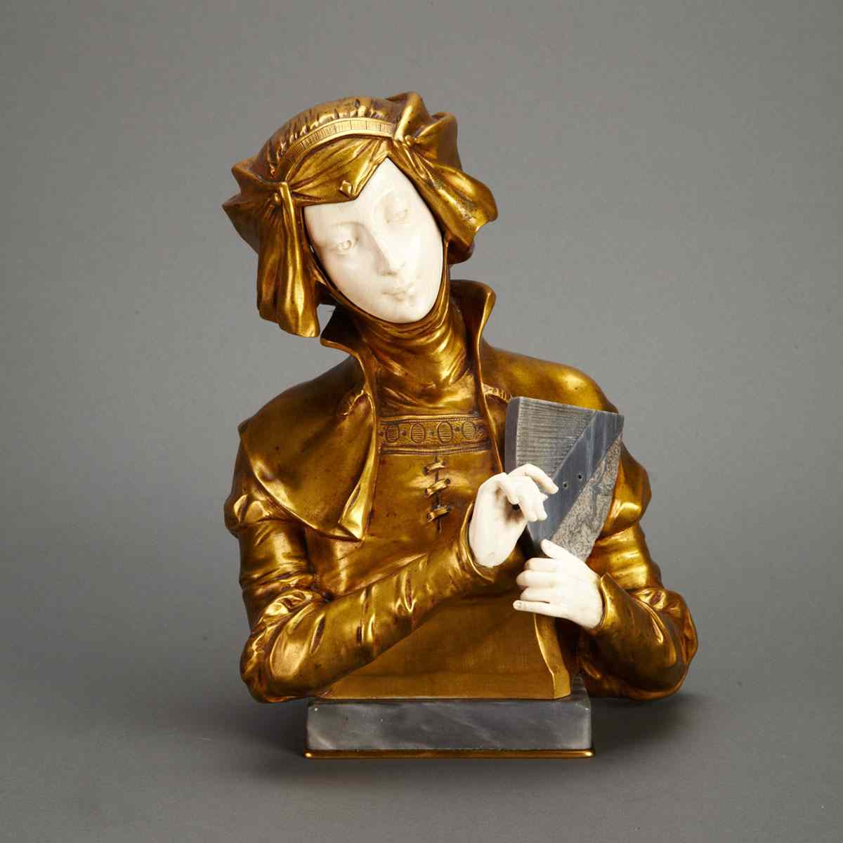 Appraisal: French Gilt Bronze and Ivory Bust of Renaissance Maiden c