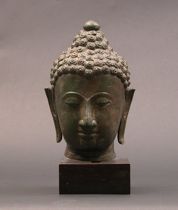 Appraisal: Bronze Head with Stand Bronze head of an Indian figure