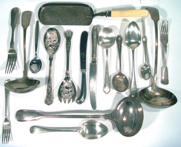 Appraisal: Collection of silver plated cutlery including a pair of leaf