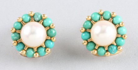 Appraisal: K twenty mm round turquoise and two to mm cultured