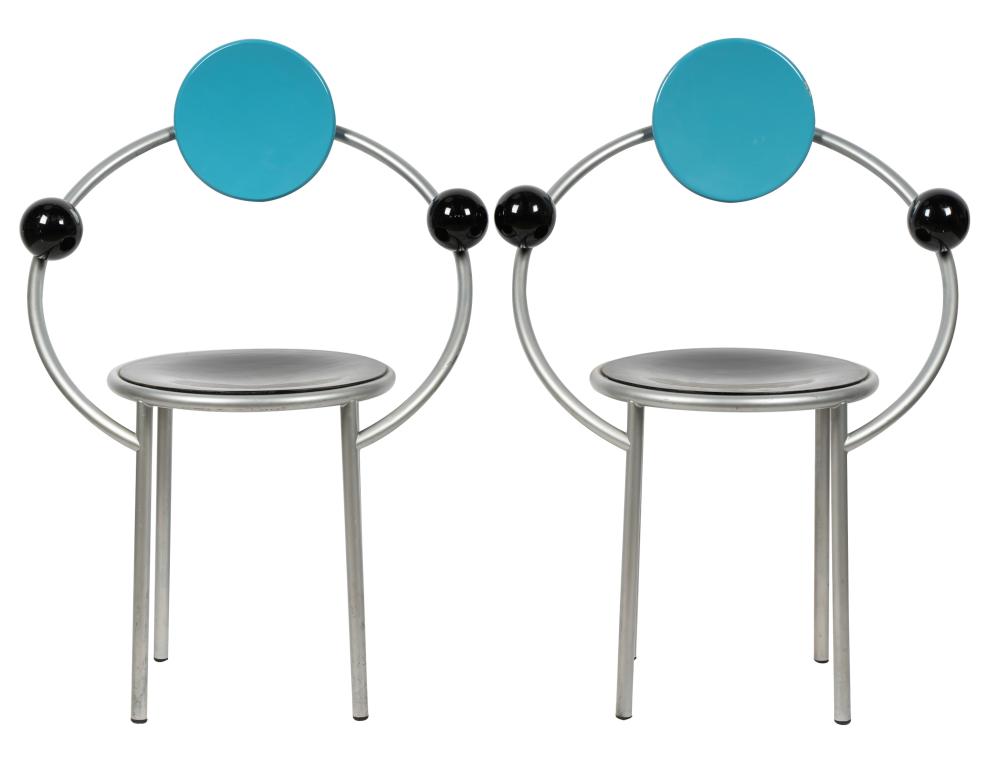 Appraisal: MICHELE DE LUCCHI PAIR OF FIRST CHAIRSenameled steel lacquered wood