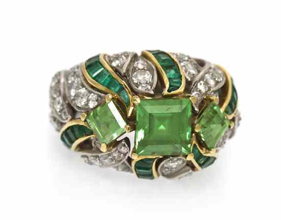 Appraisal: A Vintage Karat Gold Emerald Diamond and Simulated Emerald Ring