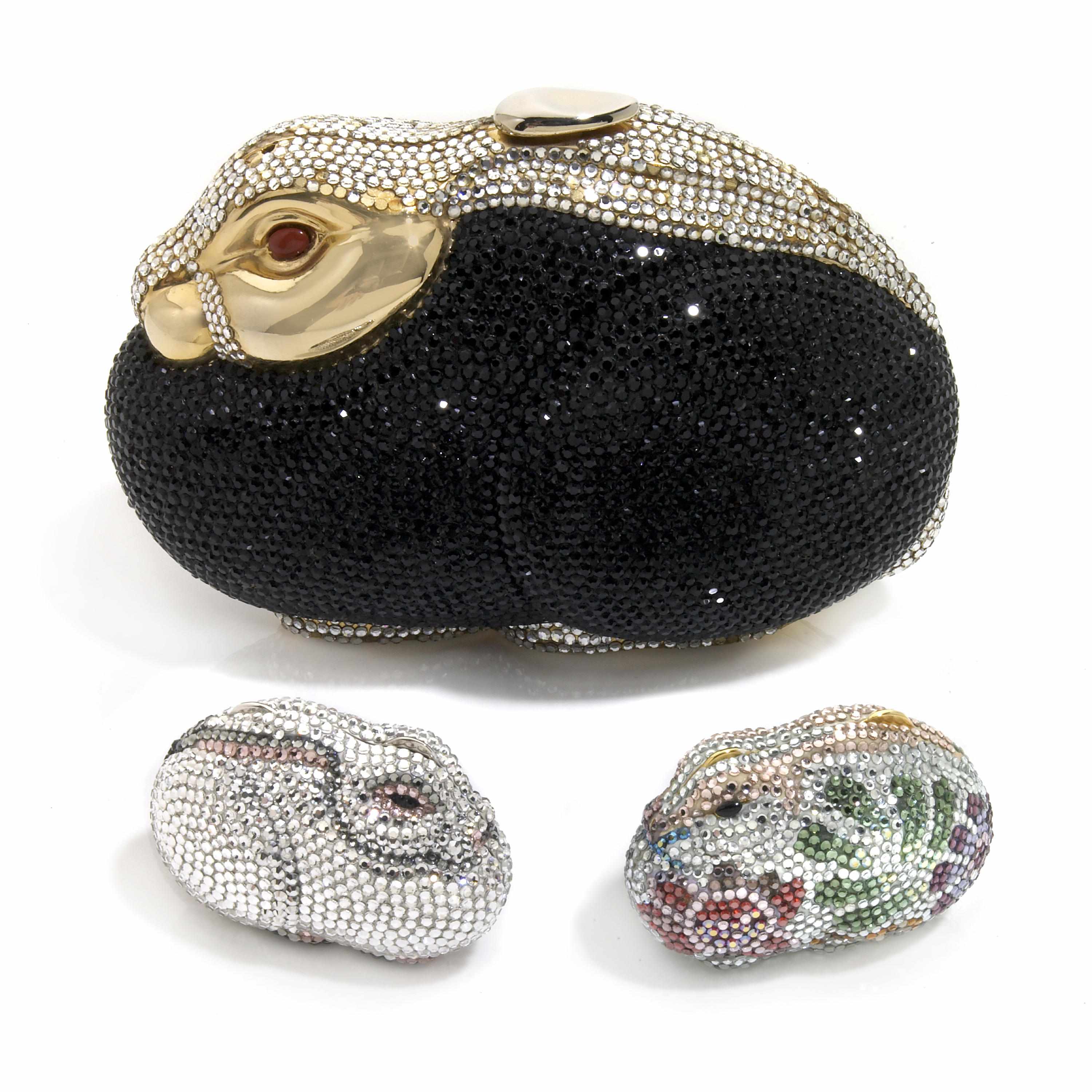 Appraisal: A black and silver rhinestone bunny minaudiere together with two