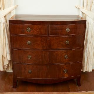 Appraisal: George III mahogany bow-front chest c England satinwood banded top