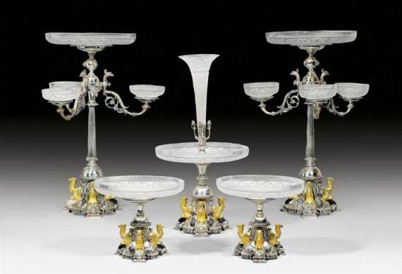 Appraisal: FIVE-PIECE TABLE ORNAMENT AUX CHAMEAUX Restauration Paris th century Engraved