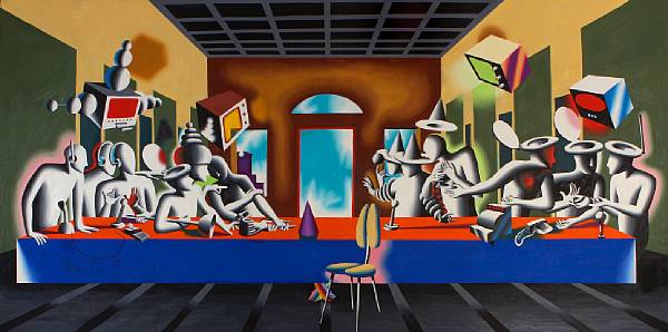 Appraisal: Mark Kostabi American born Last Supper signed and dated 'KOSTABI