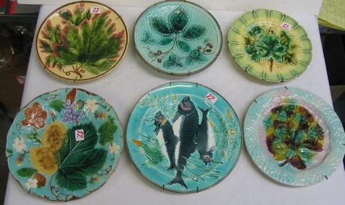 Appraisal: A COLLECTION OF SIX MAJOLICA GLAZED POTTERY PLATES all with