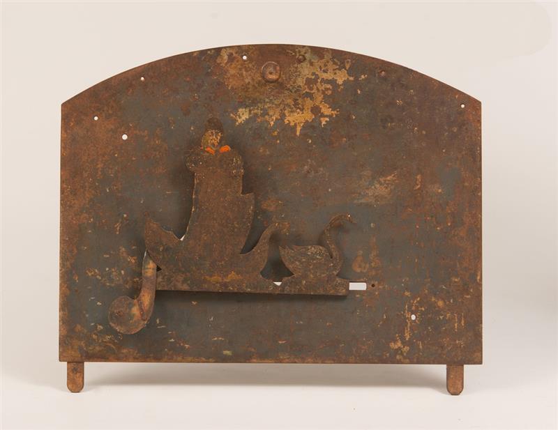 Appraisal: CAST-IRON FIRE SCREEN WITH FIGURE IN A BOAT AND A