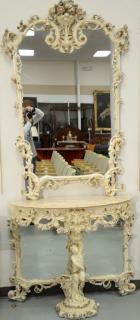 Appraisal: Italian carved marble top hall table and mirror having elaborately