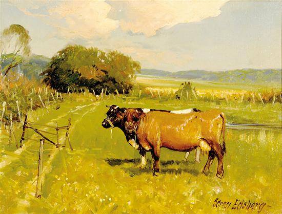 Appraisal: Soren Edsberg Danish b COWS IN PASTURE oil on canvas