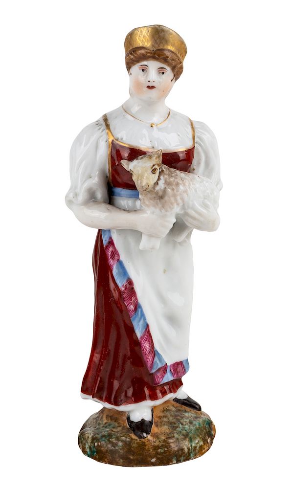 Appraisal: A RUSSIAN PORCELAIN FIGURE OF A YOUNG PEASANT WOMAN WITH