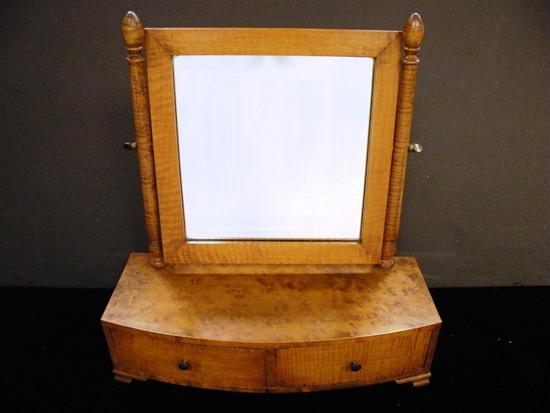 Appraisal: Bowfront shaving stand Sheraton style with rectangular mirror two drawers