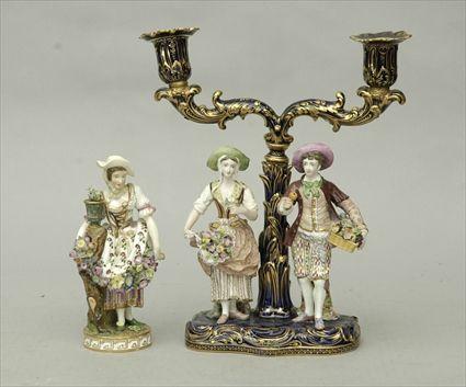 Appraisal: Minton Porcelain Figural Two-Light Candelabrum together with a Figure of