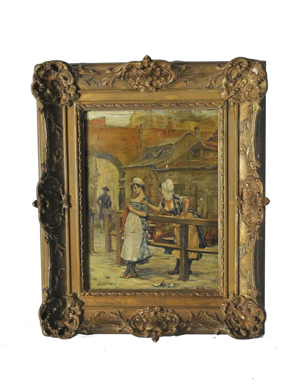 Appraisal: FRENCH SCHOOL TH CENTURY PAINTINGGenre Scene depicting Two Maids Conversing