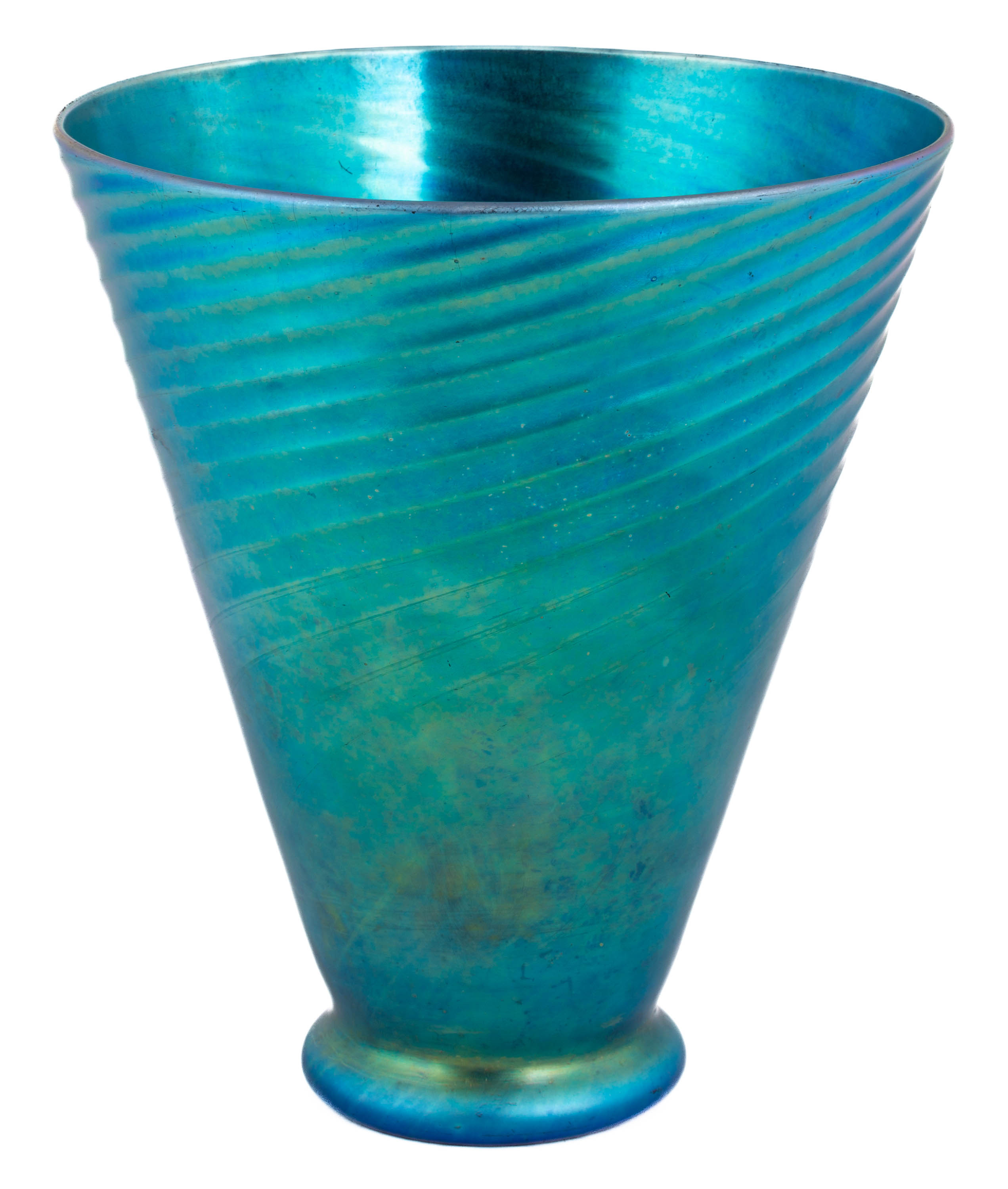 Appraisal: STEUBEN BLUE AURENE VASE WITH SWIRL DESIGN Corning NY early