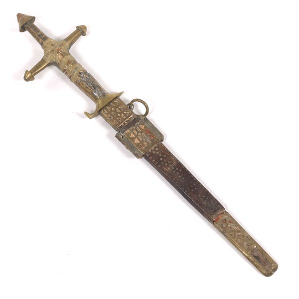 Appraisal: NORTH-AFRICAN DAGGER CA LATE S Cruciform handle brass and leather