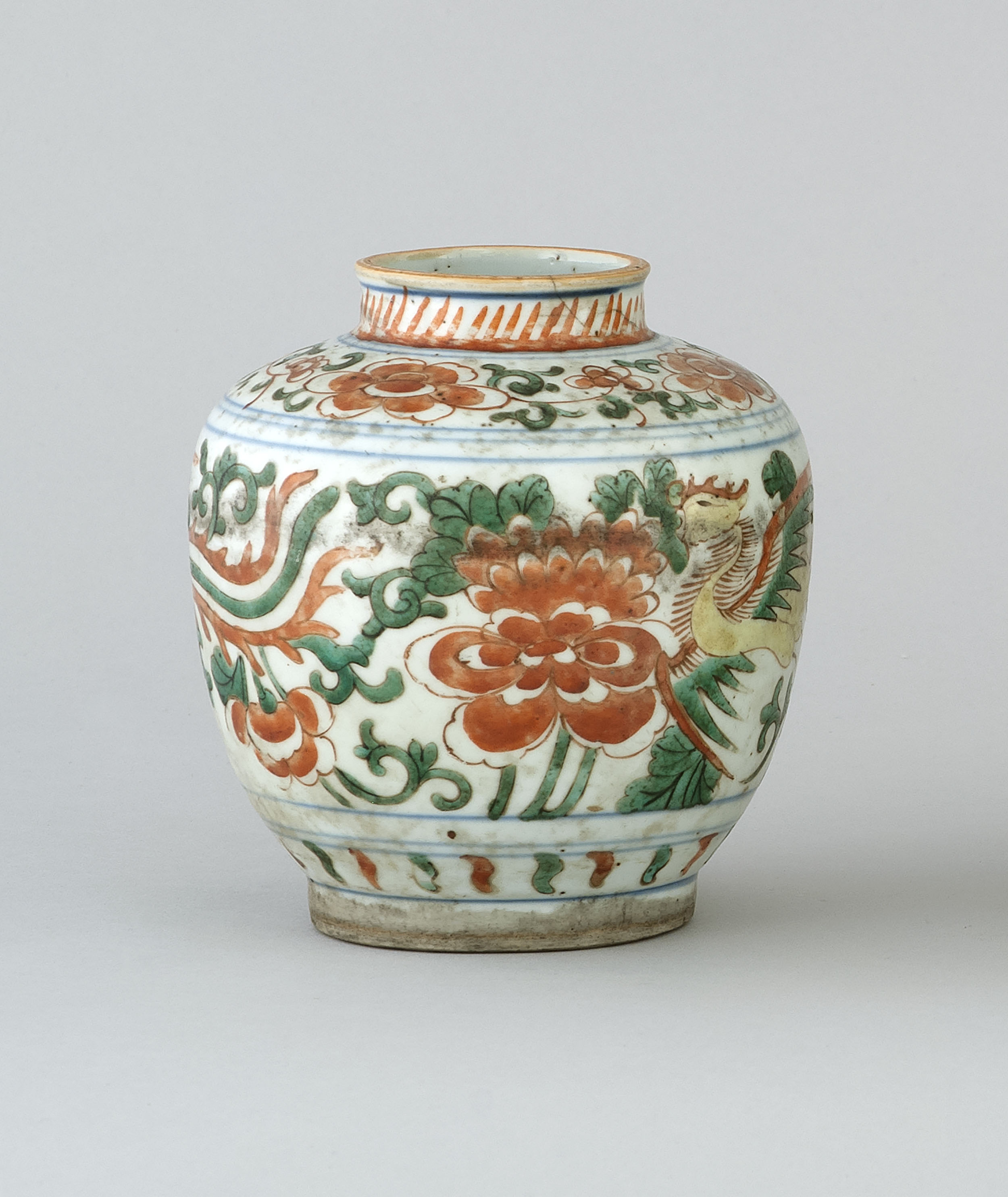 Appraisal: SANCAI PORCELAIN JAR Ming DynastyIn ovoid form with phoenix and