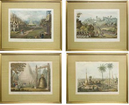 Appraisal: After Moore RANGOON SCENES three hand-colored aquatints t w After