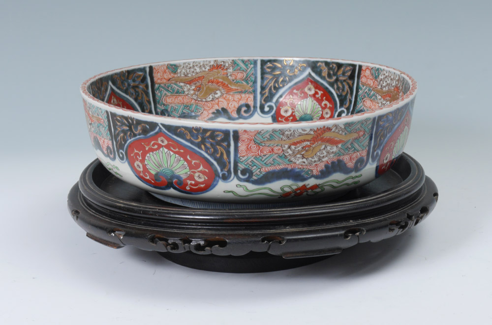 Appraisal: LARGE CHINESE FAMILLE ROSE BOWL WITH STAND Incised polychrome decoration