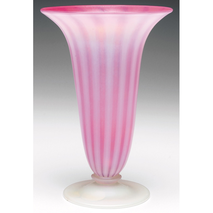 Appraisal: Unusual Steuben Oriental Poppy vase flaring form with pink and